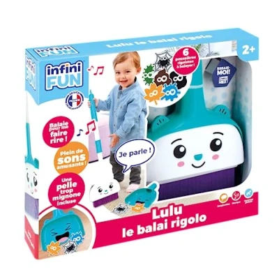 Afbeelding van Infini Fun Lulu De Rigolo bezem eerste die spreekt bij het vegen! Complete set met bezem, schep en grappig stof Imitatiespeelgoed voor kinderen vanaf 2 jaar