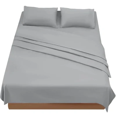 Afbeelding van Poligino Beddengoed, 180 x 190 200 cm, 4 delig, microvezel, hoeslaken, bedlaken voor tweepersoonsbed, 260 280 2 kussenslopen 50 80 lichtgrijs