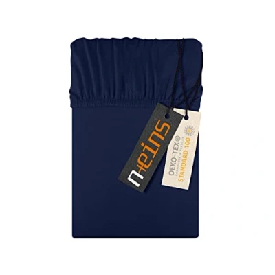 Afbeelding van npluseins hoeslaken jersey hoeslaken, 100% katoen, bedlaken in 22 kleuren, 6 maten, ca. 120 x 200 cm, marineblauw