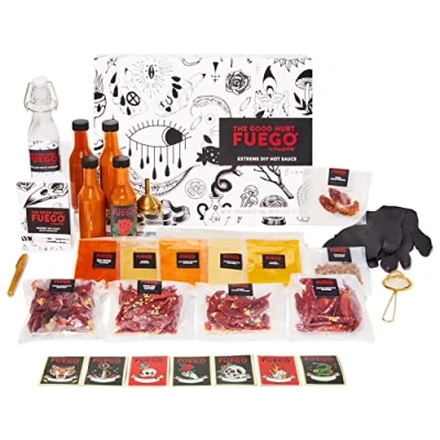 Image de Thoughtfully Gourmet Kit de sauce épicée XXL à faire soi même Coffret cadeau avec 4 bouteilles, épices, livret recettes et accessoires