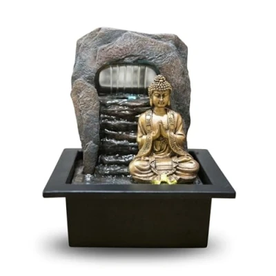 Afbeelding van fontein Boeddha zen Dao 25 cm hoog interieur voor binnen relaxeer waterornament cadeau geschenk kerst nieuwjaar verjaardag origineel lente zomer lentecollectie zomercollectie afkoeling koelte
