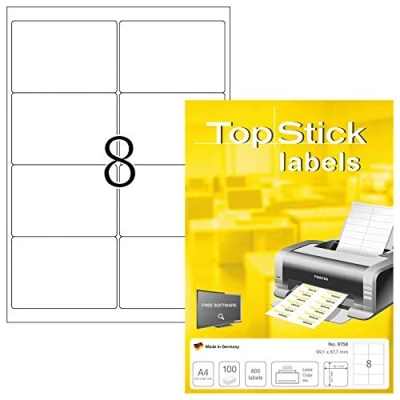 Image de TopStick Pochette de 800 étiquettes d&#039;adressage autocollantes (99,1 x 67,7 mm) Personnalisables et imprimables, Impression laser/jet d&#039;encre, (8758)