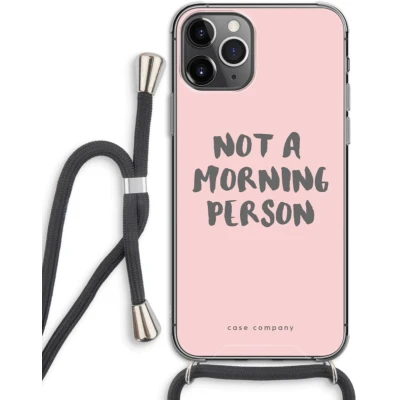 Afbeelding van Case Company® hoesje met Koord geschikt voor iPhone 11 Pro Morning person Telefoonhoesje Zwart Extra Bescherming aan alle Kanten en Over de Schermrand