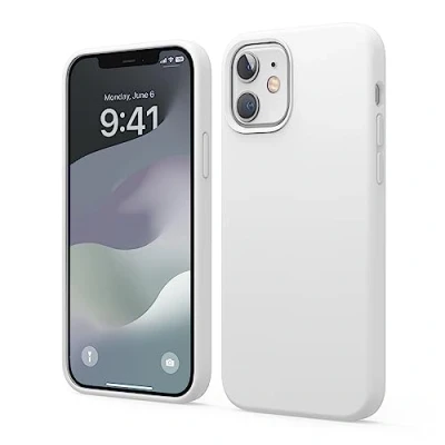 Afbeelding van elago Hoesjes van vloeibare siliconen compatibel met iPhone 12 en Pro (6,1 inch), premium beschermhoes, volledige bescherming, schokbestendig, 3 structuur (wit)