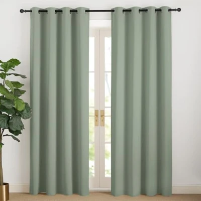 Afbeelding van NICETOWN Thermische raamgordijnen, gordijnen met ogen, lichtblokkering, uv bescherming, voor decoratie van huis, slaapkamer, 140 cm breed x 200 hoogte, saliegroen, 2 stuks