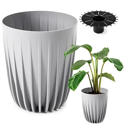 Afbeelding van Konzept 11 Bloempot, hoog, 30 cm diameter, grote pot voor buiten, balkon, bloempot met inzetstuk, grijs, palmpot