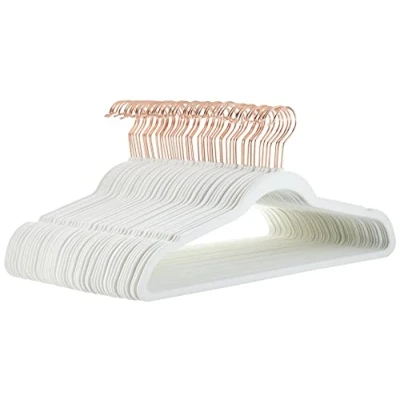 Afbeelding van Amazon Basics 50 stuks kleerhangers van fluweel, antislip, ivoor/roségoud