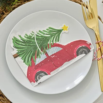 Afbeelding van Ginger Ray 16 Servetten Rode auto met kerstboom