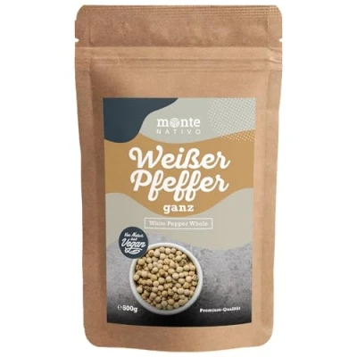 Image de Poivre blanc en Grains Monte Nativo (500g) entière Épices aromatiques séchées avec soin, idéales pour Cuisiner et Assaisonner Arôme Goût intenses