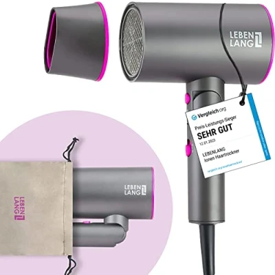 Afbeelding van LEBENLANG Ionische Föhn en Haardroger 2100W Compact, Opvouwbaar, Anti Haarsplijten, Koude Luchtmodus, Professionele Reisföhn, Zwart Goud