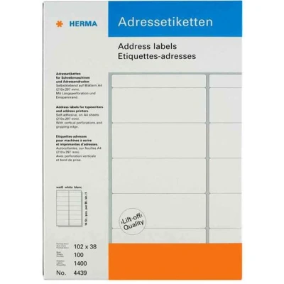 Image de HERMA Etiquettes adresses, 70 x 38 mm, en continu, blanc, pqt 250
