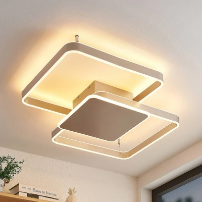 Afbeelding van Lucande LED plafondlamp met dimmer 1licht aluminium, ijzer, siliconen H: 12 cm nikkel Inclusief lichtbron