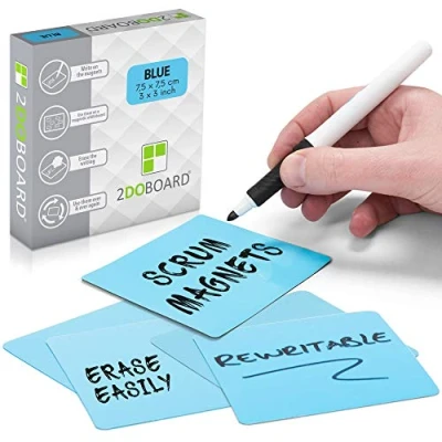 Afbeelding van 2DOBOARD Scrum Whiteboard Magneten 7,5 x cm 25 stuks Blauw Herschrijfbare Voor Kanban bord of Scrumbord Beschrijfbare Planbord Herschrijfbaar Agile werken elk Dagstartbord Board!