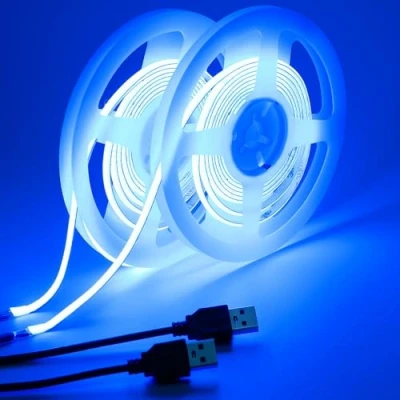 Afbeelding van GOMING 5 V mm breed USB COB ledstrip, blauw, voeding, 4 m (2 x 2 m), 400 leds/m, gelijkmatige emissie, flexibel, IP20, niet waterdicht, zelfklevende ledstrip voor decoratie