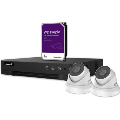 Afbeelding van EtiamPro IP VIDEOBEWAKINGSSET 4 KANAALS NVR RECORDER 2 x WITTE DOME CAMERA 1 TB HD KABELS