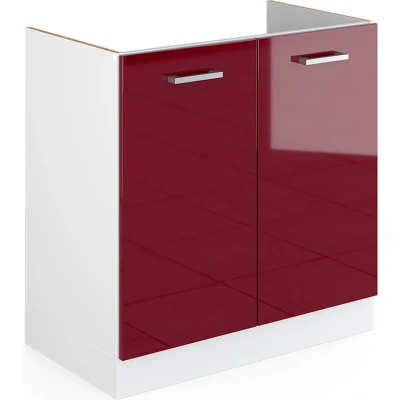 Afbeelding van Vicco Onderkast voor gootsteen R Line, Bordeauxrode hoogglans/Wit, 80 cm met deuren, zonder werkblad