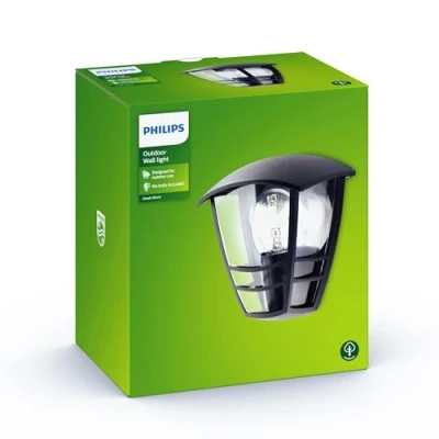 Image de Philips Creek Wandlamp Buiten E27 Spatwaterdicht Exclusief Lichtbron 60W Muurlamp Buitenlamp Zwart