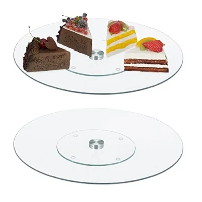 Afbeelding van Relaxdays draaibaar taartplateau set van 2 Ø 30 cm taartschaal glas zonder voet