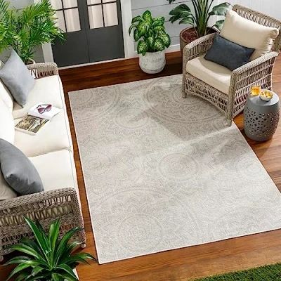 Afbeelding van SURYA Buitenkleed Balkon, Terras, Keuken Modern Scandinavisch Tapijt KELLY Ivoor/Grijs 80x150 cm