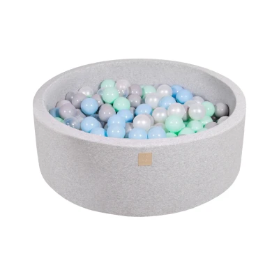 Afbeelding van Ronde Ballenbak set incl 200 ballen 90x30cm Licht Grijs Ballenbakje.nl Rood Wit Blauw