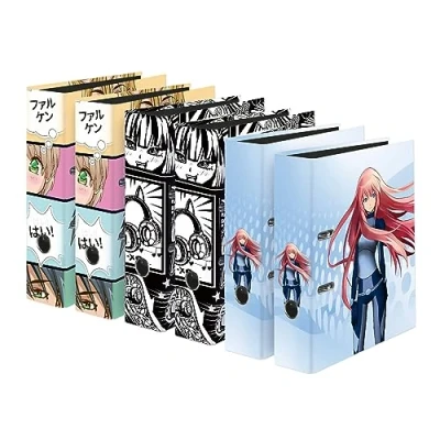 Afbeelding van Falken 6 stuks ordners van kunststof, manga motief, geassorteerd, gemaakt in Duitsland, 8 cm breed, A4 formaat