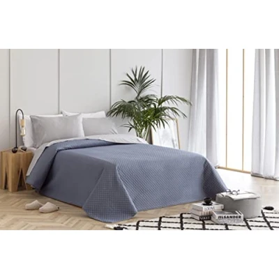 Afbeelding van Todocama Underzy Dunne sprei met ruitpatroon voor lente, zomer, herfst en winter, 100% extra zachte microvezel, multifunctionele bed, 120/135, 230 x 260 cm, blauw/grijs