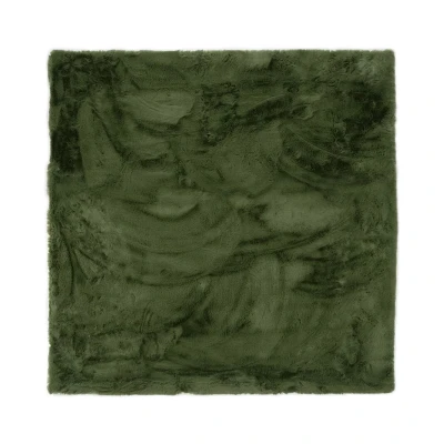 Afbeelding van Vierkant Hoogpolig Tapijt/Vloerkleed Comfy Plus Olijfgroen 100x100 Cm