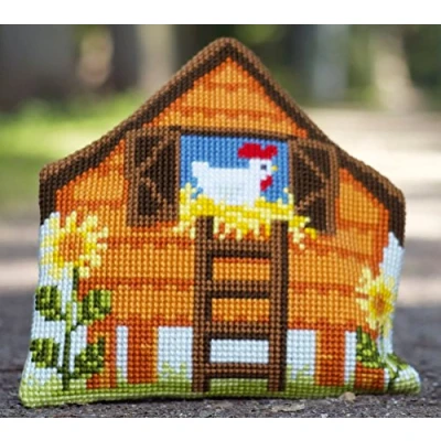 Afbeelding van Kruissteekvormkussen kit Kippenhok Vervaco PN 0149510
