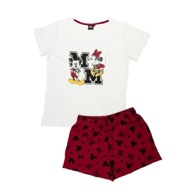 Afbeelding van Disney Minnie Mouse pyjama voor dames, pyjamaset met korte mouwen en shorts, wit/rood, Wit/Rood