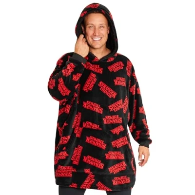 Afbeelding van Stranger Things Geruite trui voor dames, oversized fleece, sweatshirt, poncho, één maat, volwassenen, tieners, Zwart/Rood