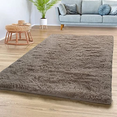 Afbeelding van TT Home Woonkamertapijt, shaggy, hoogpolig, zacht, pluche, modern monochroom design, effen, kleur: beige taupe, 140 x 200 cm