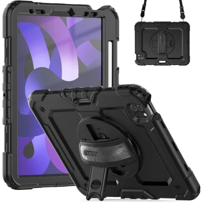 Afbeelding van Accezz Tablet Hoes Geschikt voor iPad Air 5 (2022) /iPad 11 inch (2024) M2 / 4 (2020) Rugged Backcover Shoulder Strap Zwart