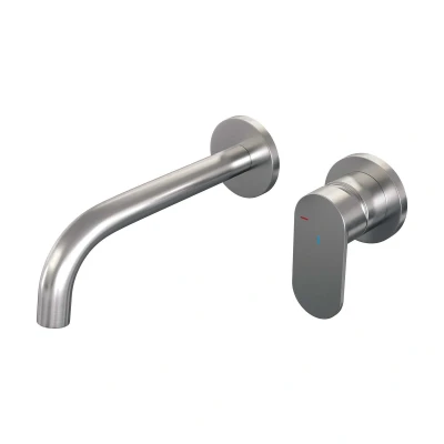 Afbeelding van Brauer Brushed Edition Wastafelmengkraan inbouw gebogen uitloop links hendel breed plat model C 1 PVD geborsteld RVS