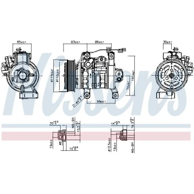 Afbeelding van NISSENS 891130 AC Compressor 10SRE11C 12V PAG 46 YF R1234yf Met compressorolie, magneetkoppeling, Zonder diode