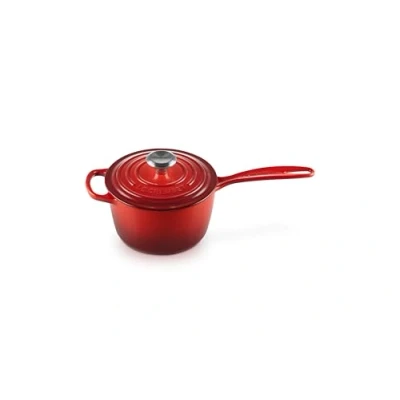 Afbeelding van Le Creuset Steelpan van geëmailleerd gietijzer met hittebestendige handgreep en deksel, Ø 16 cm, 1,2 l, kersenrood, 21181160602430