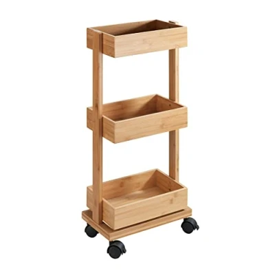 Afbeelding van WENKO Badkamerkast, badkamertrolley, bamboe, TORTONA, 18 x 71,5 31 cm