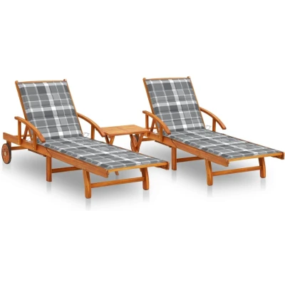 Afbeelding van vidaXL Ligstoelen 2 st met kussens massief acaciahout