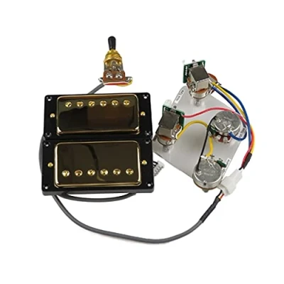 Afbeelding van Humbucker gitaar pickups nek en brug pick up 4c bedrading harnas push pull single cut set voor Gibson Epiphone elektrische (kleur: zwart frame goud)