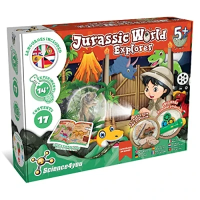 Afbeelding van Science4you Jurassic World Explorer Dinosaurus speelgoed voor kinderen vanaf 4 jaar, spel met 24 experimenten en knutselen: dinosaurusei, dinosaurusfiguur, vulkaan, zaklamp, fossielen