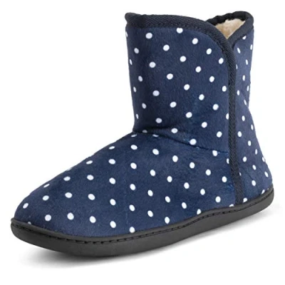 Afbeelding van Polar Comfortabele pantoffels van traagschuim met ritssluiting en rubberen zool bekleed imitatiebont voor binnen buiten, Marineblauw gestippeld