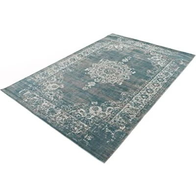 Afbeelding van LIFA LIVING Vintage Vloerkleed, Grijs en Blauw Tapijt, Oosters Vloerkleed voor Woonkamer, Slaapkamer, 133 x 200 cm
