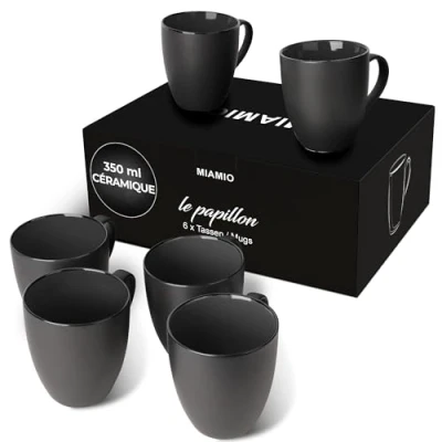 Afbeelding van 6 x 350 ml koffiekopjes/koffiekopjes set kopjes van Modern Le Papillon Collection (zwart)