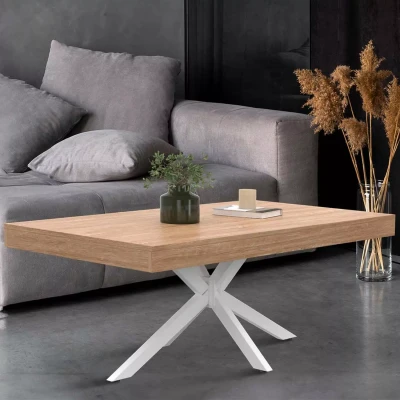 Image de Table basse rectangle ALIX 110 cm pied araignée bois et blanc