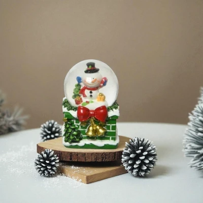 Afbeelding van Sneeuwbal Sneeuwpop met rode strik Compacte kerstdecoratie