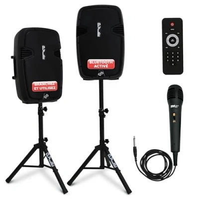 Afbeelding van Pyle Draagbaar, draadloos, geluidssysteem, 1800 W, hoog vermogen, compatibel met bluetooth, actief en passief paar, outdoor DJ luidspreker subwoofer, EUPPHP1249KT, zwart