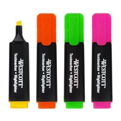 Afbeelding van Westcott E 744249 00 markeerstiften in groen, geel, oranje, roze heldere kleuren lijndikte 2 5 mm Hoogwaardige inkt uit Duitsland