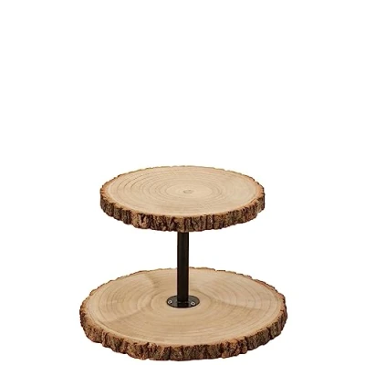 Afbeelding van J Line 2 Niveaus Rond Paulownia plateau dienblad hout naturel