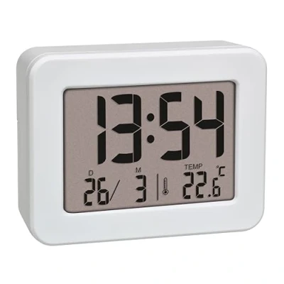 Image de TFA Dostmann Mini réveil avec température, 60.2044.02, horloge de table, à piles, date et alarme, voyage, petit, blanc