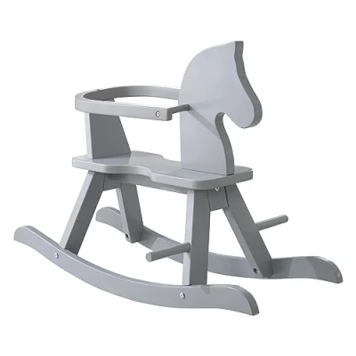 Afbeelding van roba Schommelpaard van massief hout, grijs gelakt taupe, afneembare beschermring, helpt om het evenwicht te beheersen, draagt 25 kg, vanaf 1 jaar