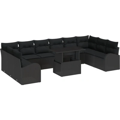 Afbeelding van vidaXL 11 delige Tuin Sofa Set met Kussens Zwart Poly Rattan